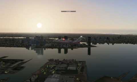 X-Plane 9: Kurz den Sonnenstand ver&auml;ndern. Man beachte die Flughafenbefeuerung