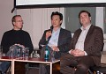 Markus Beckedahl (Netzpolitik.org), Bobby Chang (Rapidshare) und Christian Sommer (GVU); von links nach rechts