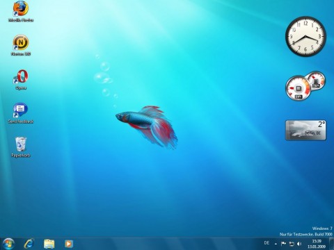 Windows 7 Beta - Desktop mit Gadgets