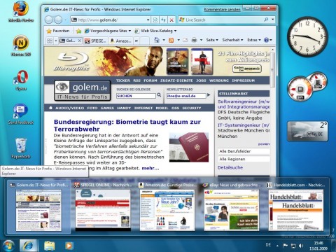 Windows 7 Beta - Taskleiste mit Tab-Vorschau