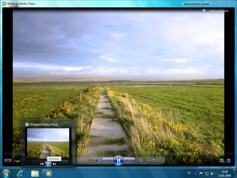 Windows 7 Beta - Steuerelement in der Vorschau des Windows Media Players