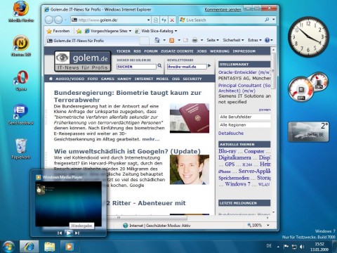 Windows 7 Beta - Steuerelement in der Vorschau des Windows Media Players 