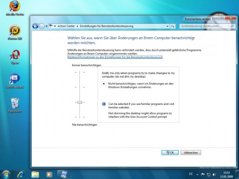 Windows 7 Beta - Konfiguration der Benutzerkontensteuerung