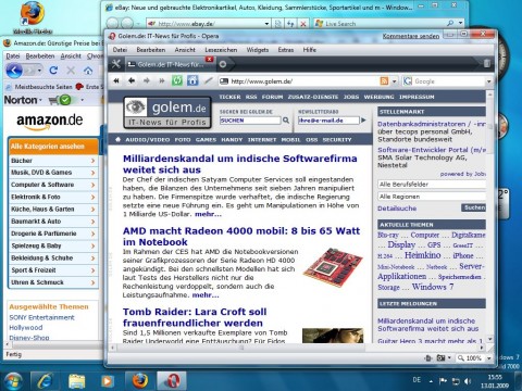 Windows 7 Beta - Taskleiste mit drei laufenden Applikationen