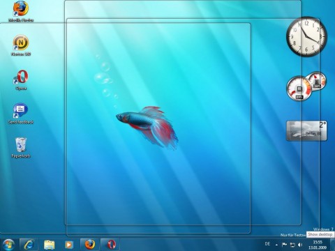 Windows 7 Beta - Aero Peek macht Fenster durchsichtig
