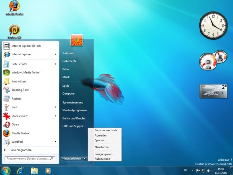 Windows 7 Beta - Beenden-Optionen im Startmen�