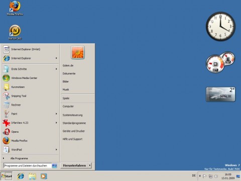 Windows 7 Beta - klassische Darstellung