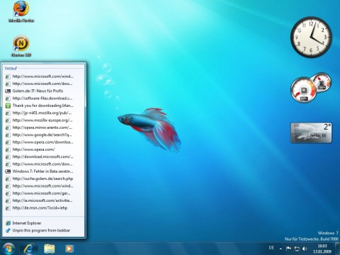 Windows 7 Beta - Sprungliste �ber die Taskleiste