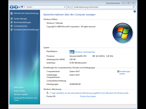 Windows 7 Beta - Computerinformationen