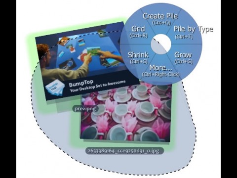 Bumptop - Stapelfunktion mit Optionsdialog