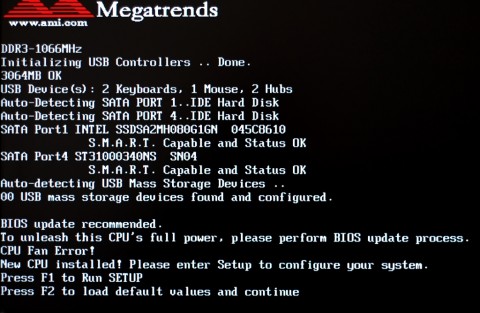 Das BIOS des P6T Deluxe warnt vor unbekannter CPU