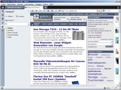 Opera 10 - Verlauf-Panel ge&ouml;ffnet