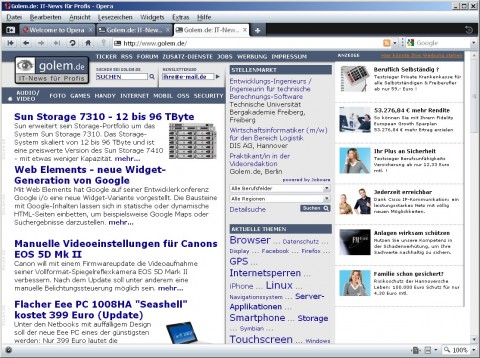 Opera 10 - Golem.de-Seite ohne Opera Turbo