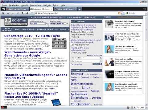 Opera 10 - Golem.de-Seite mit Opera Turbo, Grafiken verpixelt