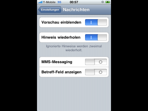 MMS-Einstellungen im iPhoneOS 3.0
