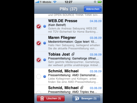 Ausw&auml;hlen von E-Mails