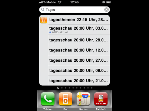 Die Suche zeigt mit einem blauen Punkt auch an, welcher Podcast schon gesehen wurde.