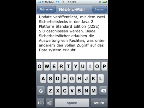 Eingef&uuml;gter Text in der E-Mail