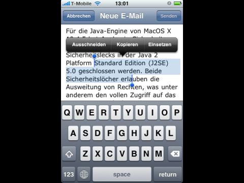 Der Text l&auml;sst sich weiter bearbeiten.