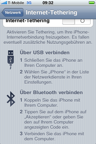Tethering &uuml;ber USB und Bluetooth