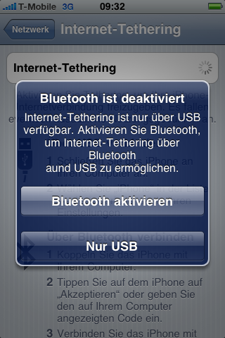 Bei deaktiviertem Bluetooth warnt das iPhone 3GS.