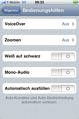 Viele neue Optionen f&uuml;r die bessere Bedienunbarkeit des iPhone  3GS.