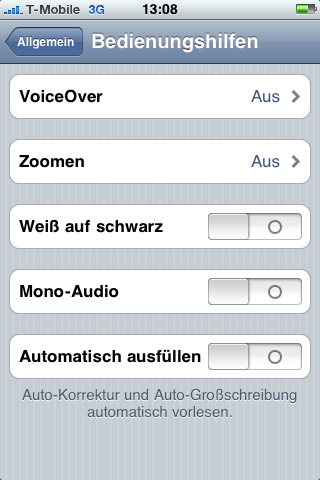 Bedienungshilfen im iPhoneOS 3.0