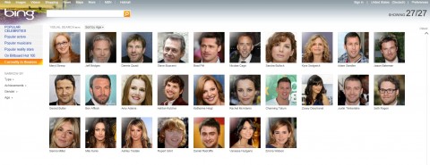Bing Visual Search Galleries - Recherche nach Filmstars mit Filter "aktuell im Kino"