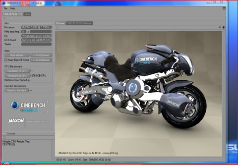 Core i7 820QM erreicht 8.789 Punkte im Cinebench R10 im 32-Bit-Modus.