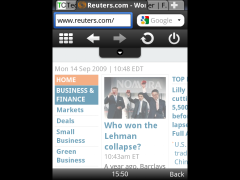 Opera Mini 5 mit eingeblendeten Navigationselementen