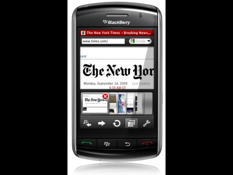 Opera Mini 5 - Touchscreen-Oberfl&auml;che auf dem Blackberry Storm