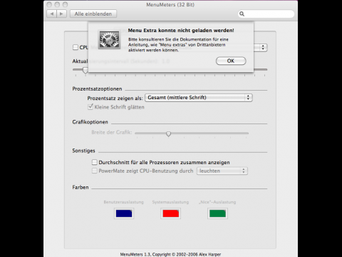 Menu Meters funktioniert nicht auf allen Snow-Leopard-Installationen.