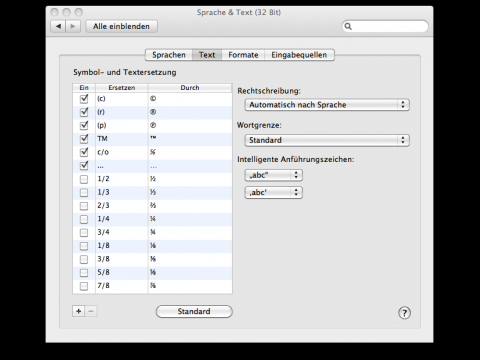 Textersetzung in Snow Leopard