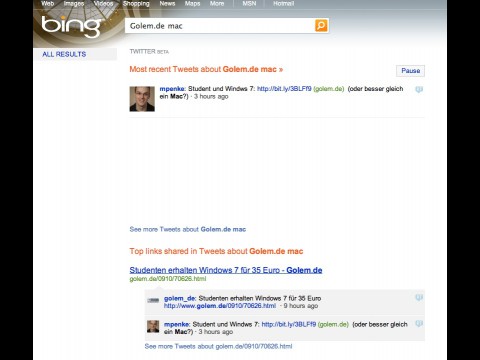 Twitter-Suche auf Bing