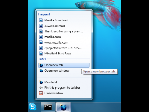 Firefox 3.6 - Sprungliste in Windows 7