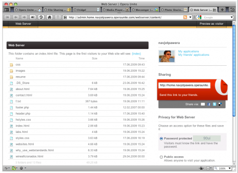 Opera Unite - Webserver