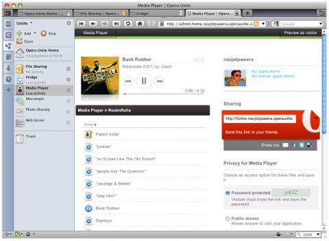 Opera Unite - Mediaplayer