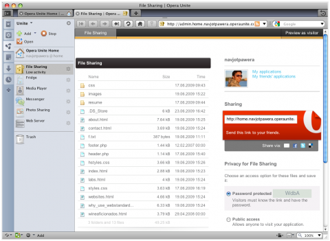 Opera Unite - Filesharing