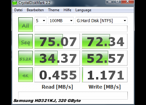 Crystal Disk auf Samsung HD321KJ (Festplatte)