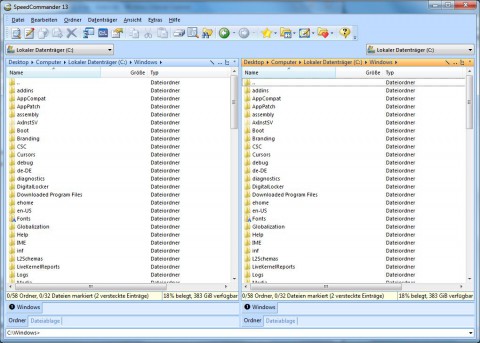 Speedcommander 13 mit Laufwerken als Drop-down-Liste