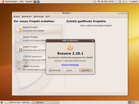 Brennprogramm Brasero 2.28 dabei
