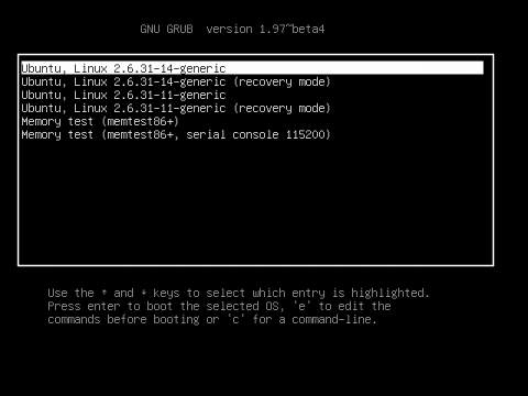 Ubuntu 9.10 setzt als Bootloader Grub in der Version 2 ein, bennent es verhalten aber 1.97 Beta4.