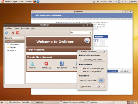 F�r Twitter- und Facebook-Fans bietet das neue Gwibber eine Schnittstelle.