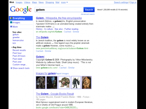Google Suchergebnisseite mit allen Ergebnissen und Sidebar