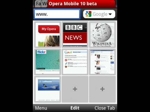 Opera Mobile 10 f&uuml;r Symbian S60