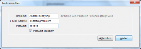 Der Assistent f&uuml;r das Einrichten neuer E-Mail-Postf&auml;cher ...