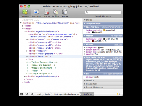 Webkit Web Inspector: Farben