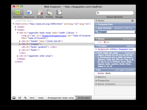 Webkit Web Inspector: CSS-Selektoren