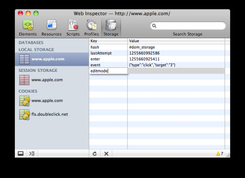 Webkit Web Inspector: DOM-Storage