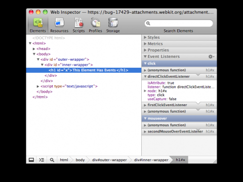 Webkit Web Inspector: Event-Listeners